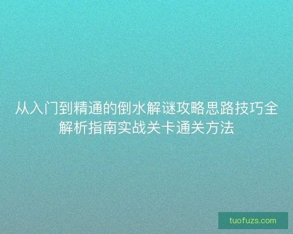 从入门到精通的倒水解谜攻略思路技巧全解析指南实战关卡通关方法